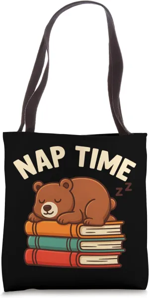 Funny Bear Sleeping Books Humor Lazy Reading Tote Bag