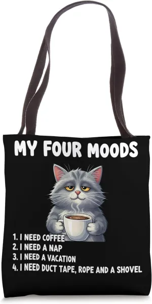 Funny Coffee Lover Naps Sleep Vacation Cat Tired Cartoon Fun Tote Bag