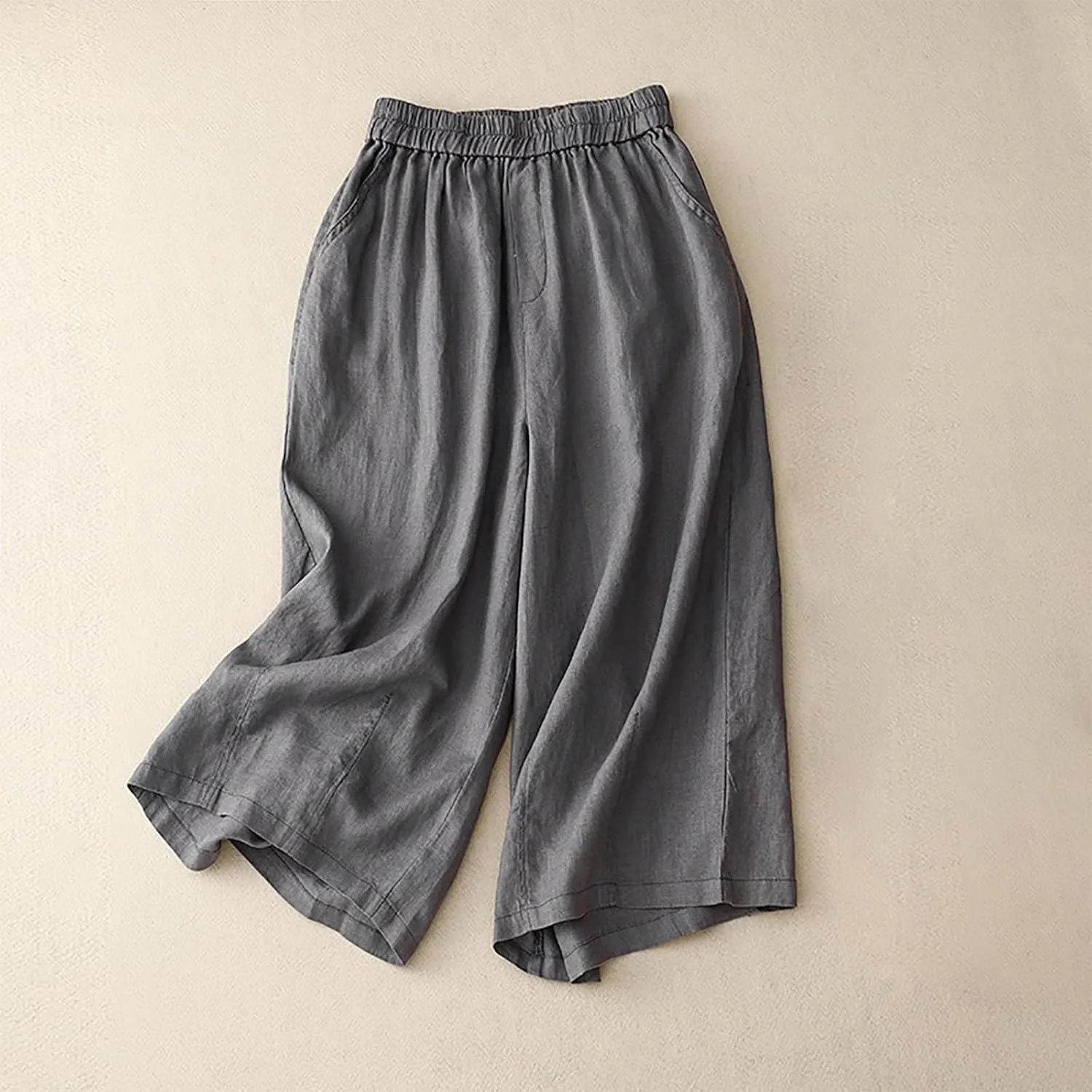 FZYLQY Wide Leg Trousers for Women Summer Cotton Linen Pants Elastic High Waist Comfy Palazzo Pants Casual Baggy Flowy Slacks