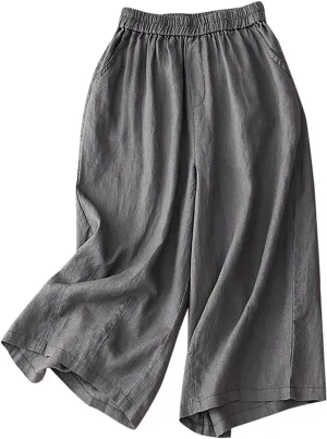 FZYLQY Wide Leg Trousers for Women Summer Cotton Linen Pants Elastic High Waist Comfy Palazzo Pants Casual Baggy Flowy Slacks