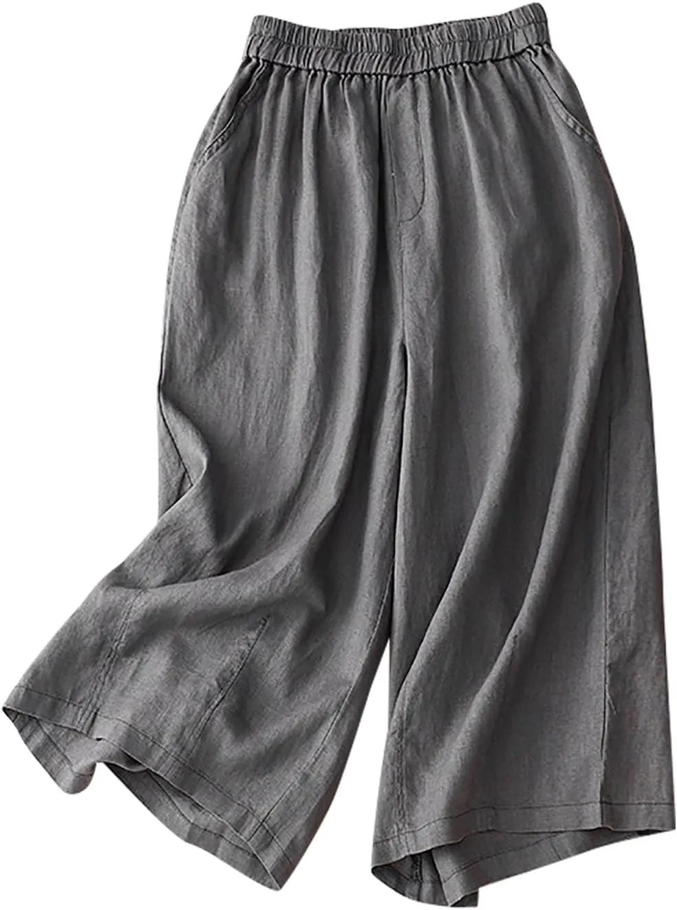 FZYLQY Wide Leg Trousers for Women Summer Cotton Linen Pants Elastic High Waist Comfy Palazzo Pants Casual Baggy Flowy Slacks