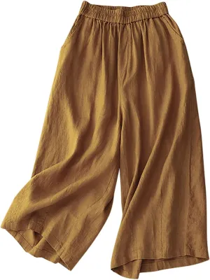 FZYLQY Wide Leg Trousers for Women Summer Cotton Linen Pants Elastic High Waist Comfy Palazzo Pants Casual Baggy Flowy Slacks