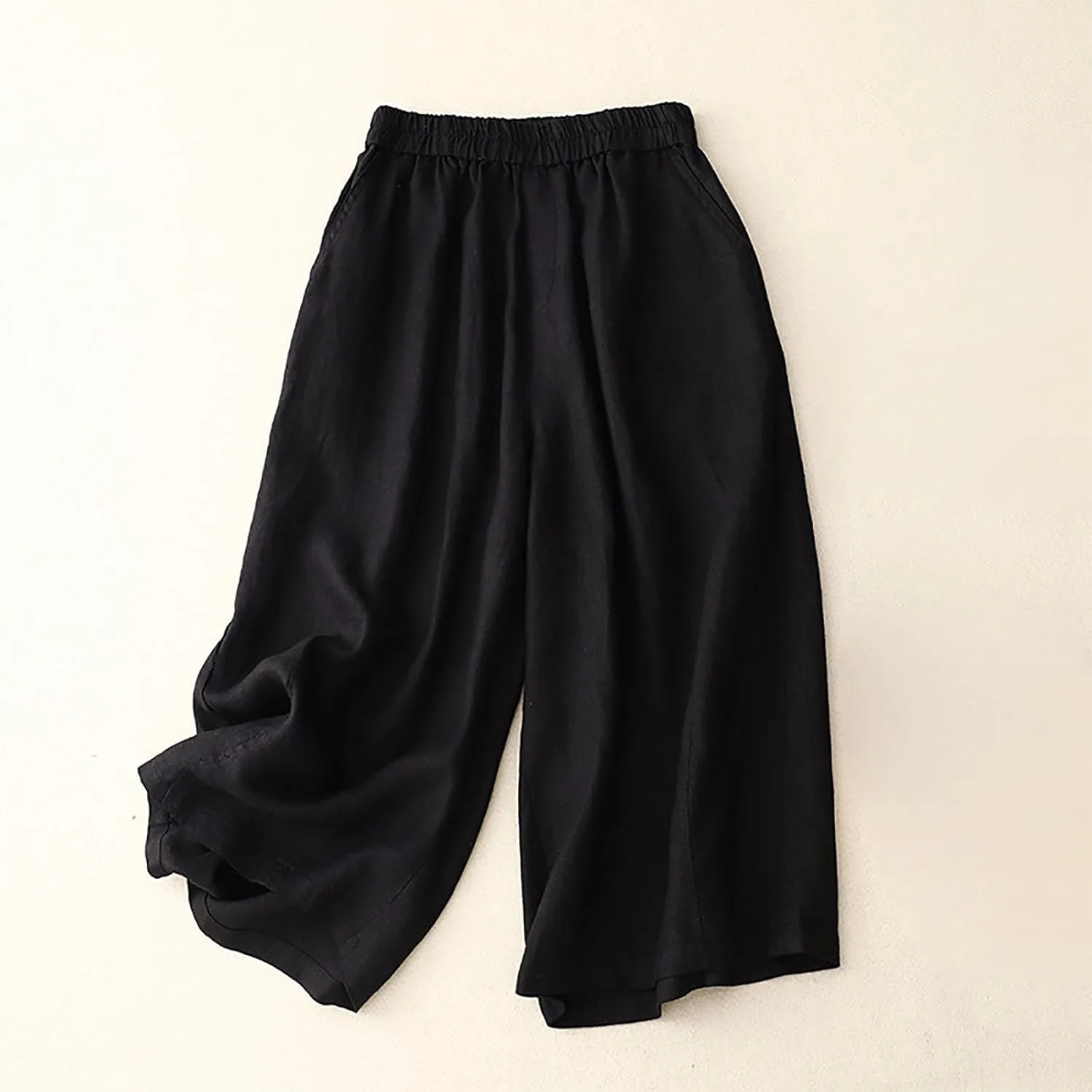 FZYLQY Wide Leg Trousers for Women Summer Cotton Linen Pants Elastic High Waist Comfy Palazzo Pants Casual Baggy Flowy Slacks