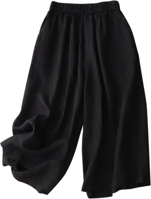 FZYLQY Wide Leg Trousers for Women Summer Cotton Linen Pants Elastic High Waist Comfy Palazzo Pants Casual Baggy Flowy Slacks