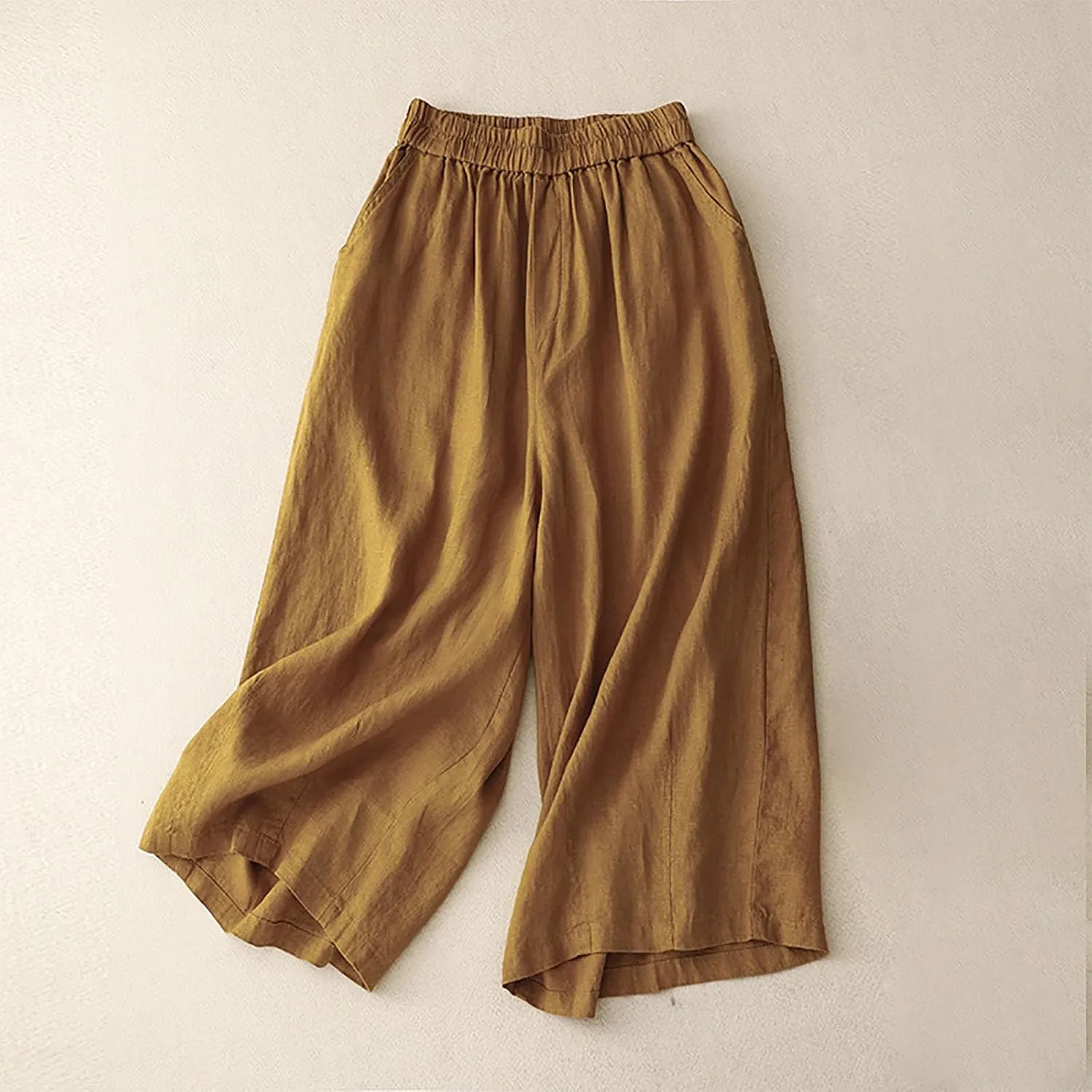 FZYLQY Wide Leg Trousers for Women Summer Cotton Linen Pants Elastic High Waist Comfy Palazzo Pants Casual Baggy Flowy Slacks
