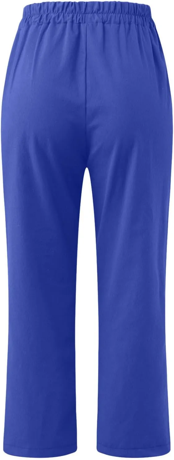 FZYLQY Womens High Waist Elastic Waist Pants Cotton Linen Summer Pants Ankle Length Comfy Trousers Boho Travel Clothes