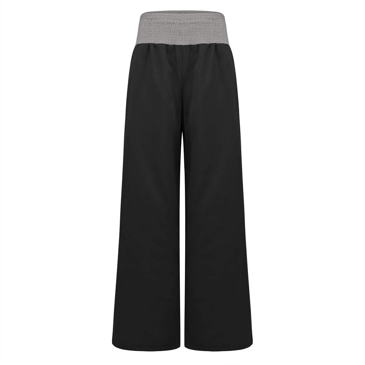 FZYLQY Womens Linen Pants 2025 Summer Loose Fit Comfy Casual Pants Colorblock Smocked Waist Beach Trouser Pants with Pockets