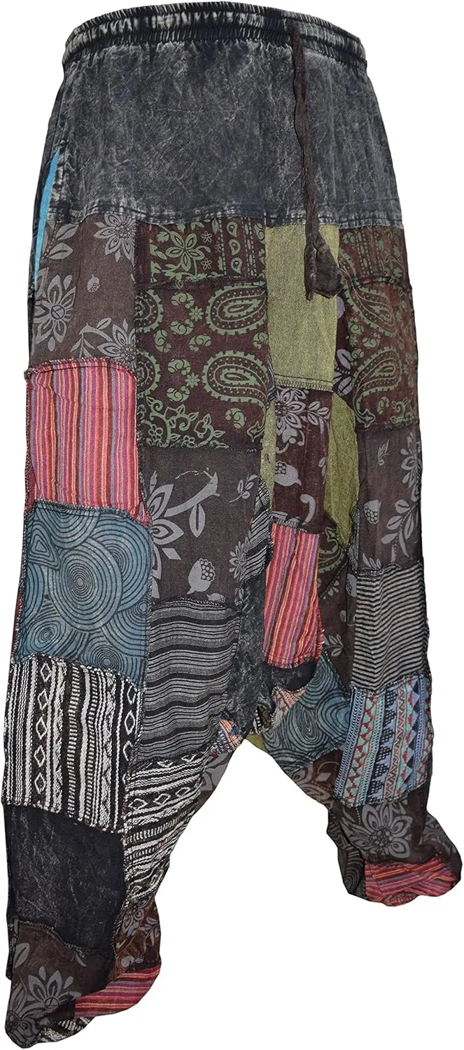Gheri Mens Patchwork Stone Washed Yoga Bohemian Baggy Printed Harem Pants
