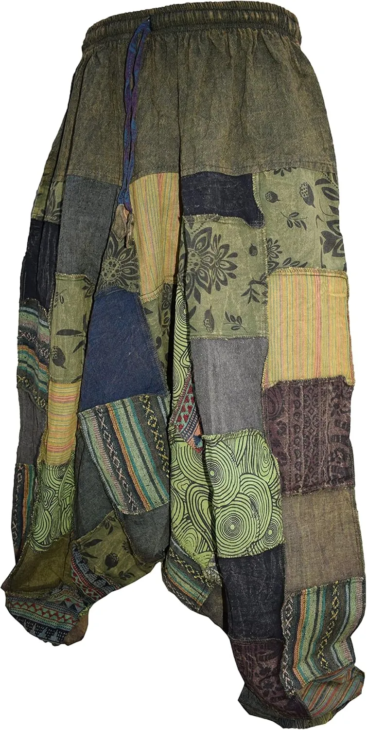 Gheri Mens Patchwork Stone Washed Yoga Bohemian Baggy Printed Harem Pants