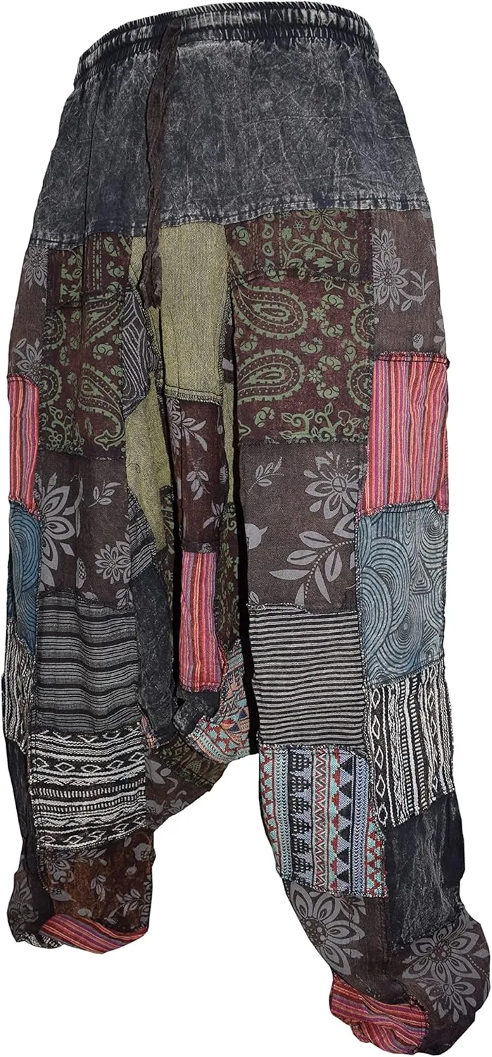 Gheri Mens Patchwork Stone Washed Yoga Bohemian Baggy Printed Harem Pants