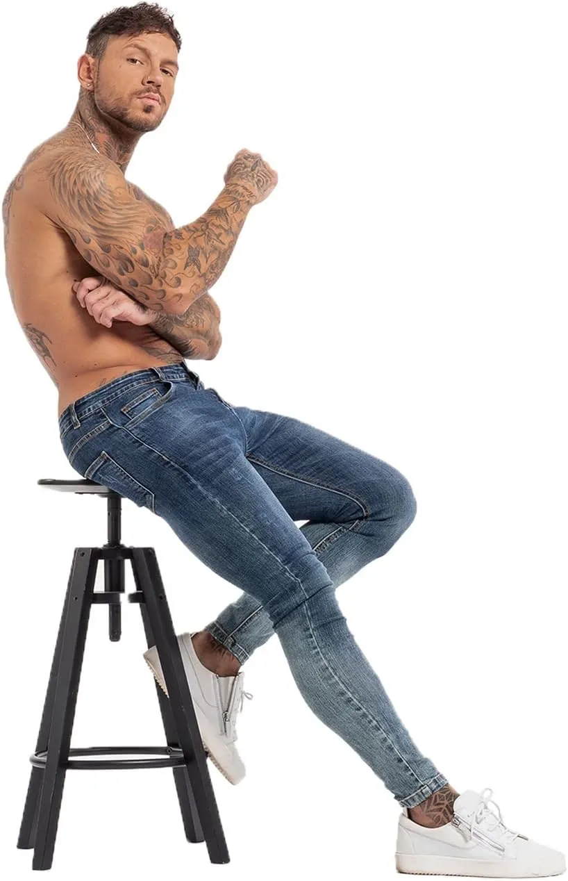 GINGTTO Men's Skinny Jeans Stretch Ripped Tapered Leg
