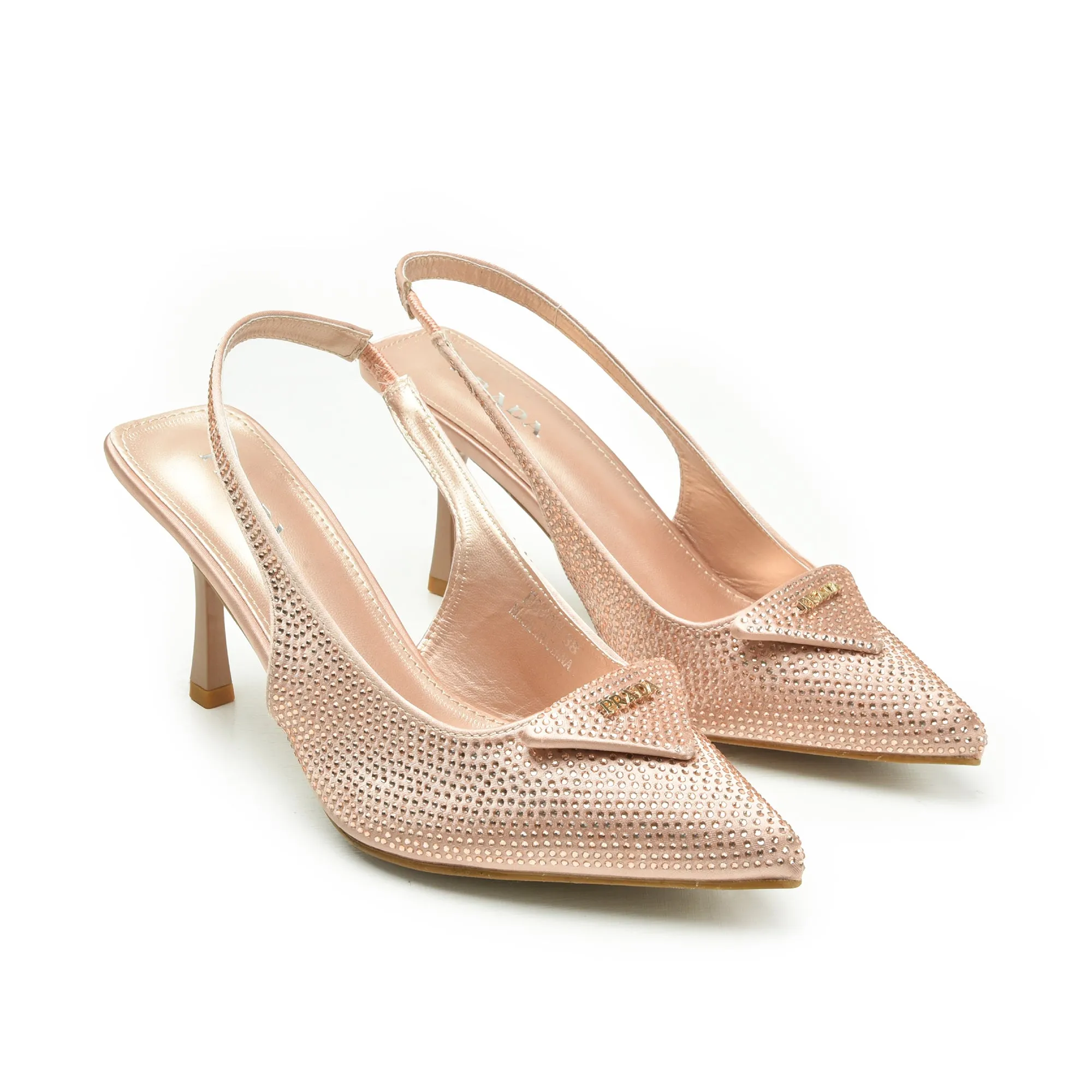 Glamorous Pink Rhinestone Slingback Heels | 438N-PX