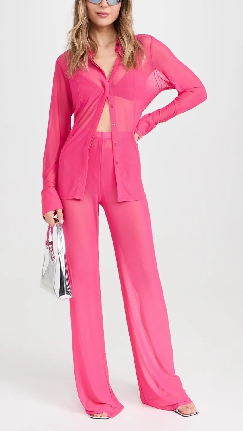 Good American Women's Gauze Mesh Wide Leg Pants