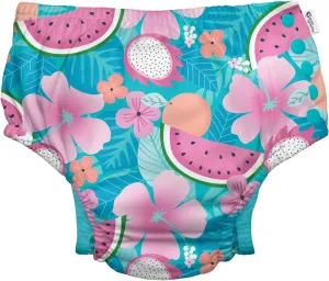 green sprouts Snap Reusable Absorbent Swimsuit Diaper, Aqua Tropical Fruit Floral, 18 Months