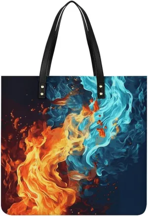 Handbags for WomenFire And Water PatternTrendy Vegan Leather Hobo Handbags,Women's Soft Bucket Bag For Women - Ladies Handbags For Work, Travel, Casual Use,Birthday Gifts
