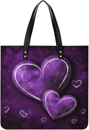 Handbags for WomenPurple HeartsTrendy Vegan Leather Hobo Handbags,Women's Soft Bucket Bag For Women - Ladies Handbags For Work, Travel, Casual Use,Birthday Gifts