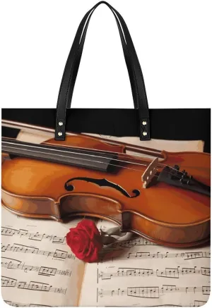 Handbags for WomenViolin Sheet MusicTrendy Vegan Leather Hobo Handbags,Women's Soft Bucket Bag For Women - Ladies Handbags For Work, Travel, Casual Use,Birthday Gifts