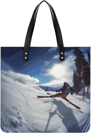 Handbags for WomenWinter SkiingTrendy Vegan Leather Hobo Handbags,Women's Soft Bucket Bag For Women - Ladies Handbags For Work, Travel, Casual Use,Birthday Gifts