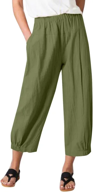 Harem Pants for Women Cotton Linen Capri Pants Summer Casual High Waist Plus Size Bohemian Yoga Lounge Beach Pants