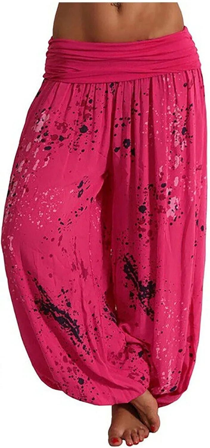 Harem Pants Women High Waist Bohemian Yoga Joggers with Pockets Floral Hippie Clothes Baggy Pants Boho Clothing