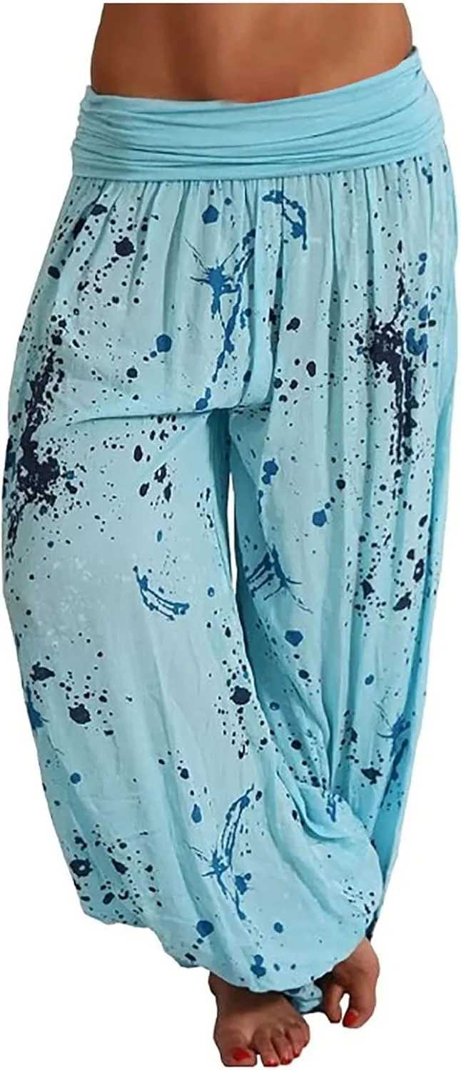 Harem Pants Women High Waist Bohemian Yoga Joggers with Pockets Floral Hippie Clothes Baggy Pants Boho Clothing