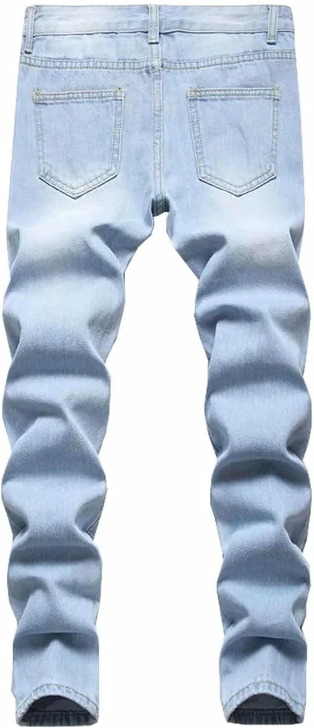 HENGAO Boy's Distressed Ripped Skinny Jeans