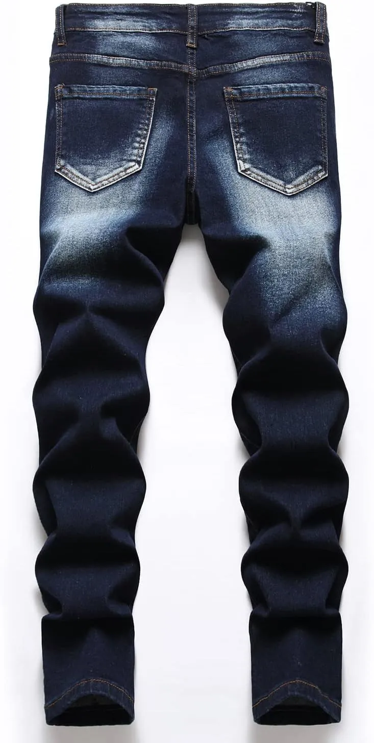 HENGAO Boy's Distressed Ripped Skinny Jeans