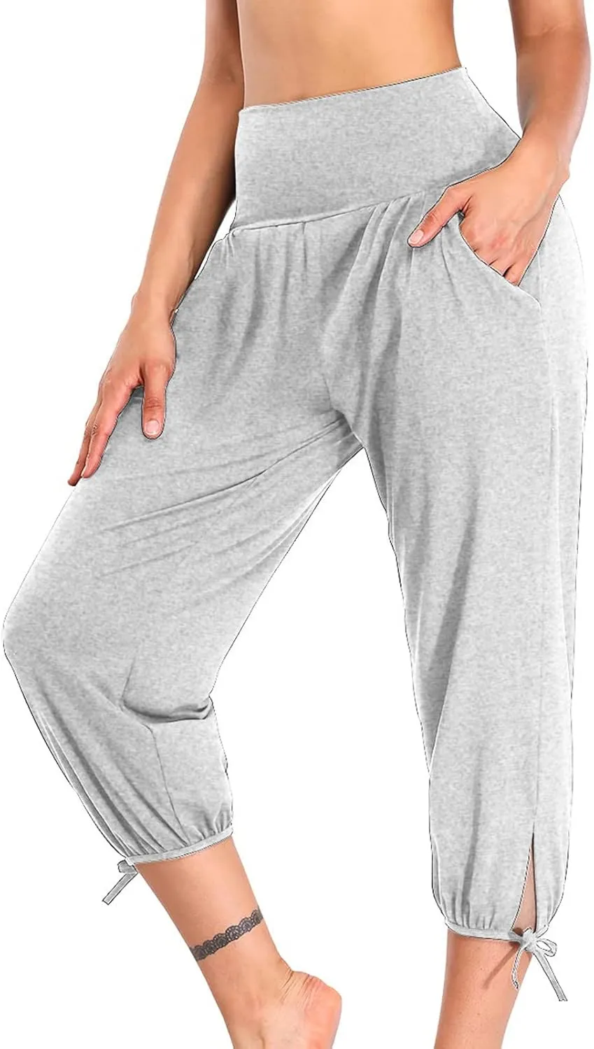 High Waist Capri Yoga Pants for Women Dressy Casual Tummy Control Crop Lounge Trousers Loose Comfy Workout Sweatpants