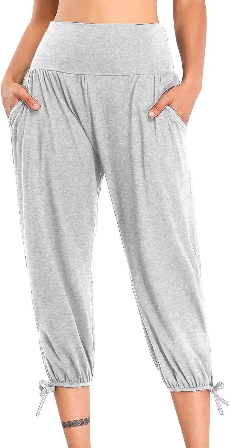 High Waist Capri Yoga Pants for Women Dressy Casual Tummy Control Crop Lounge Trousers Loose Comfy Workout Sweatpants