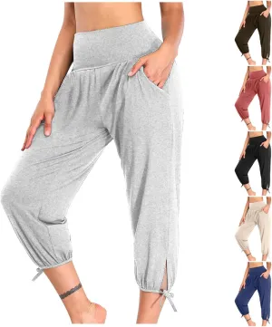 High Waist Capri Yoga Pants for Women Dressy Casual Tummy Control Crop Lounge Trousers Loose Comfy Workout Sweatpants