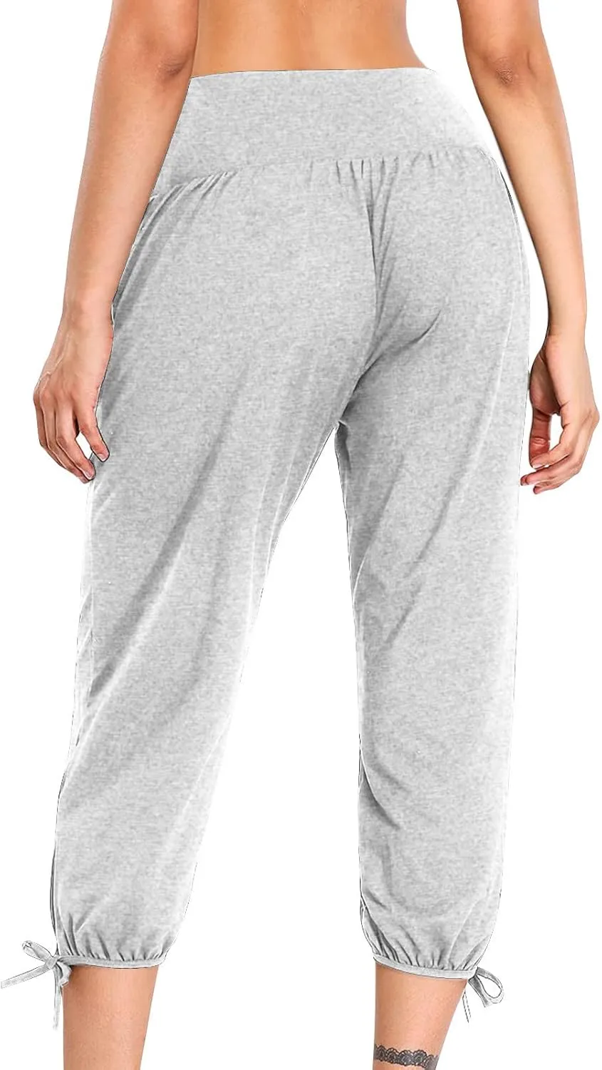 High Waist Capri Yoga Pants for Women Dressy Casual Tummy Control Crop Lounge Trousers Loose Comfy Workout Sweatpants