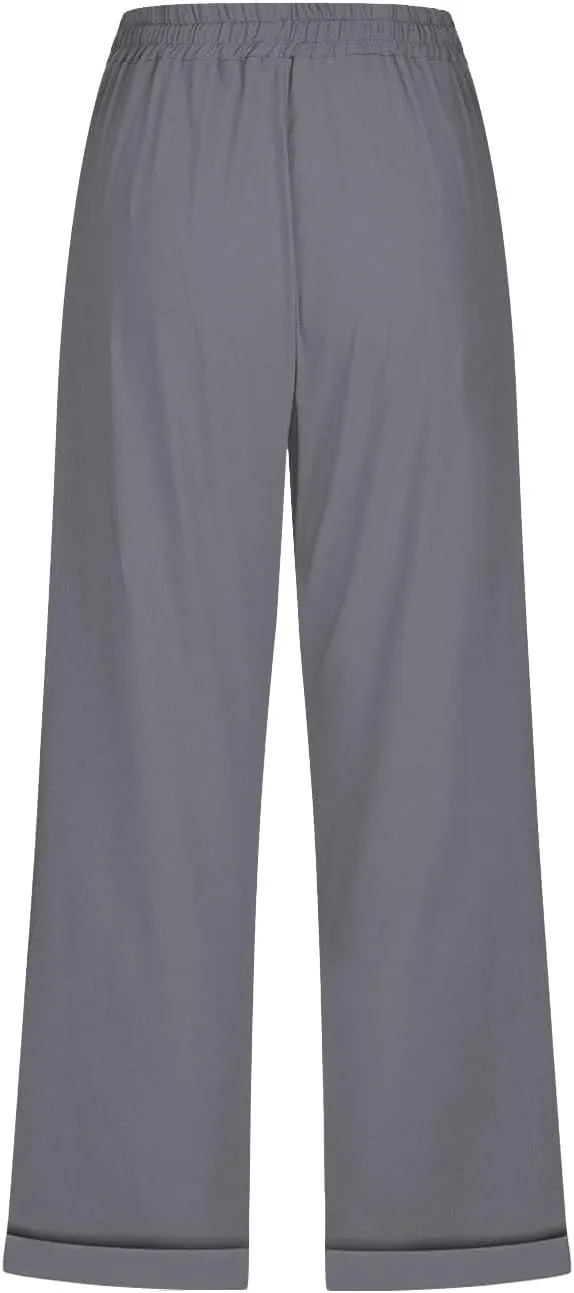 hlysgo Capri Pants for Women High Waisted Drawstring Cotton Linen Casual Pants 2025 Summer Comfy Plus Size Cropped Trouser