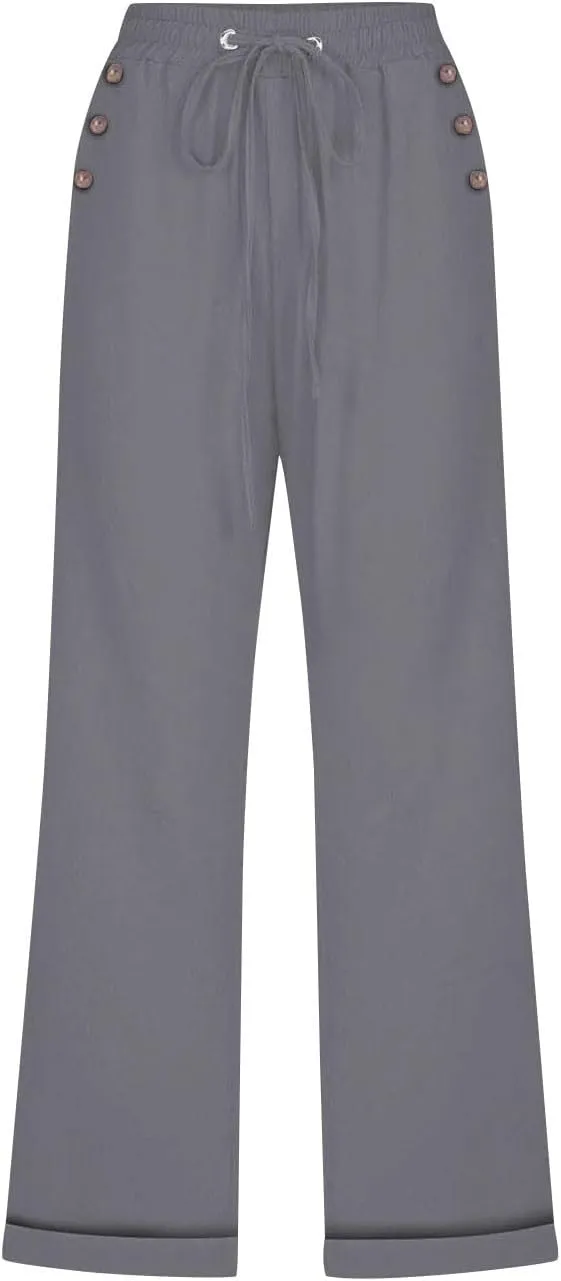 hlysgo Capri Pants for Women High Waisted Drawstring Cotton Linen Casual Pants 2025 Summer Comfy Plus Size Cropped Trouser