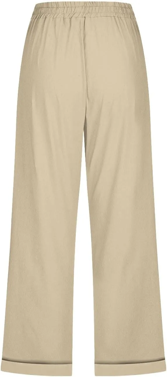 hlysgo Capri Pants for Women High Waisted Drawstring Cotton Linen Casual Pants 2025 Summer Comfy Plus Size Cropped Trouser