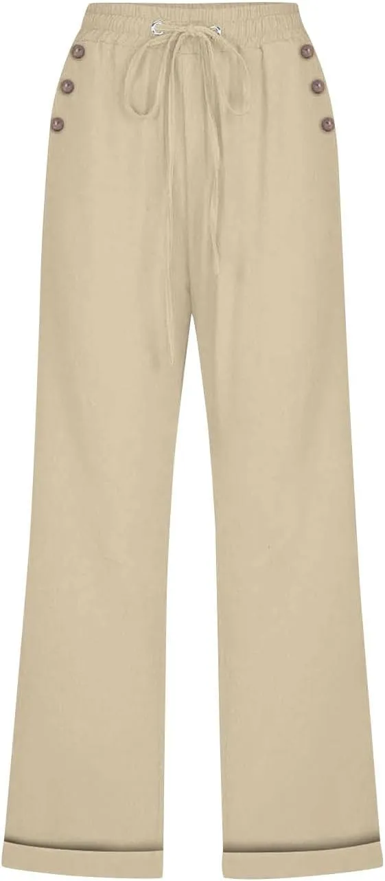 hlysgo Capri Pants for Women High Waisted Drawstring Cotton Linen Casual Pants 2025 Summer Comfy Plus Size Cropped Trouser