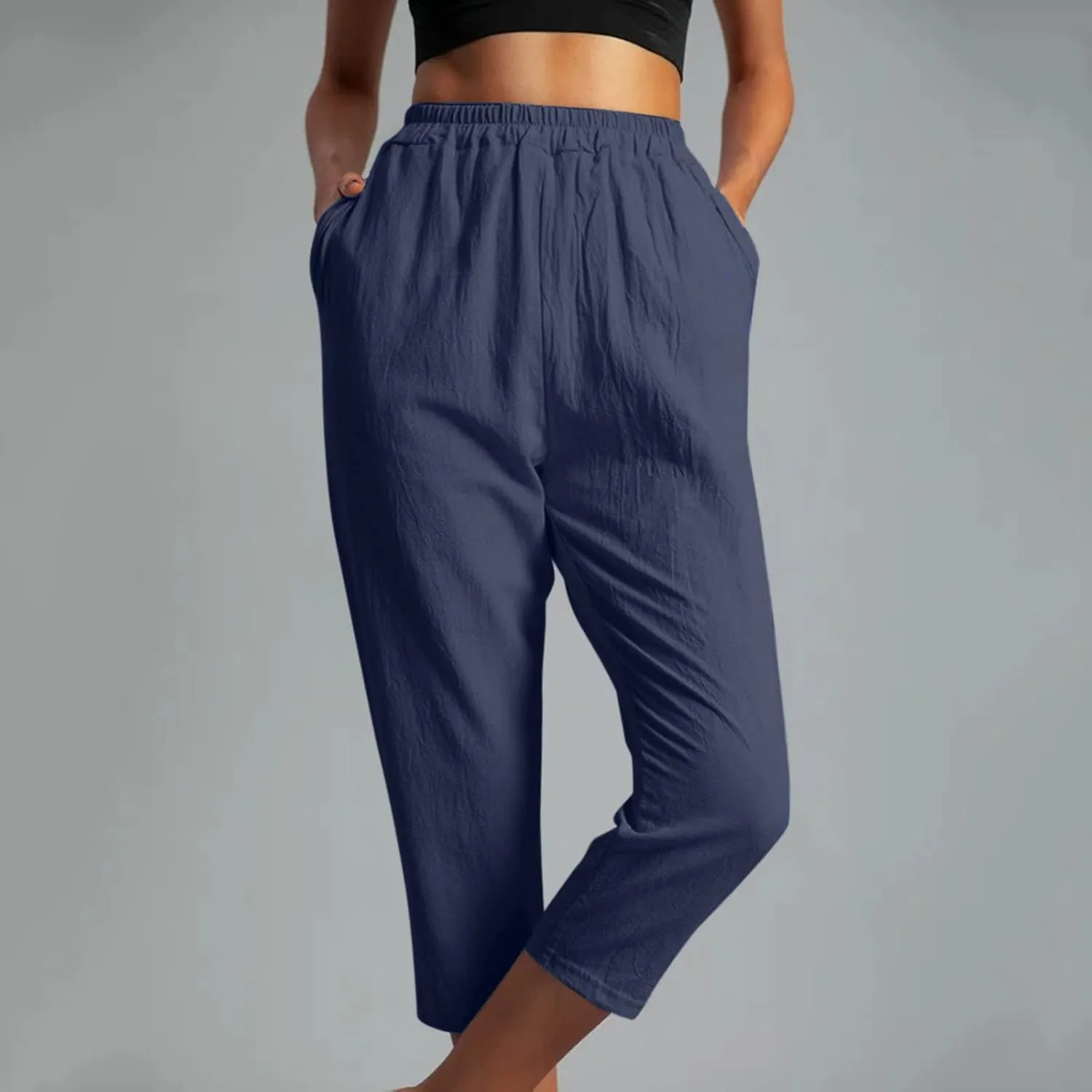 hlysgo Cotton Linen Capri Pants for Women High Waisted Straight Leg Capris 2025 Summer Loose Comfy Casual Cropped Trouser