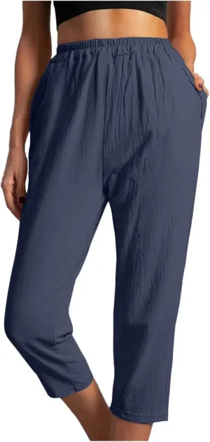 hlysgo Cotton Linen Capri Pants for Women High Waisted Straight Leg Capris 2025 Summer Loose Comfy Casual Cropped Trouser