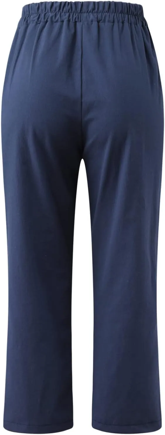 hlysgo Cotton Linen Capri Pants for Women High Waisted Straight Leg Capris 2025 Summer Loose Comfy Casual Cropped Trouser