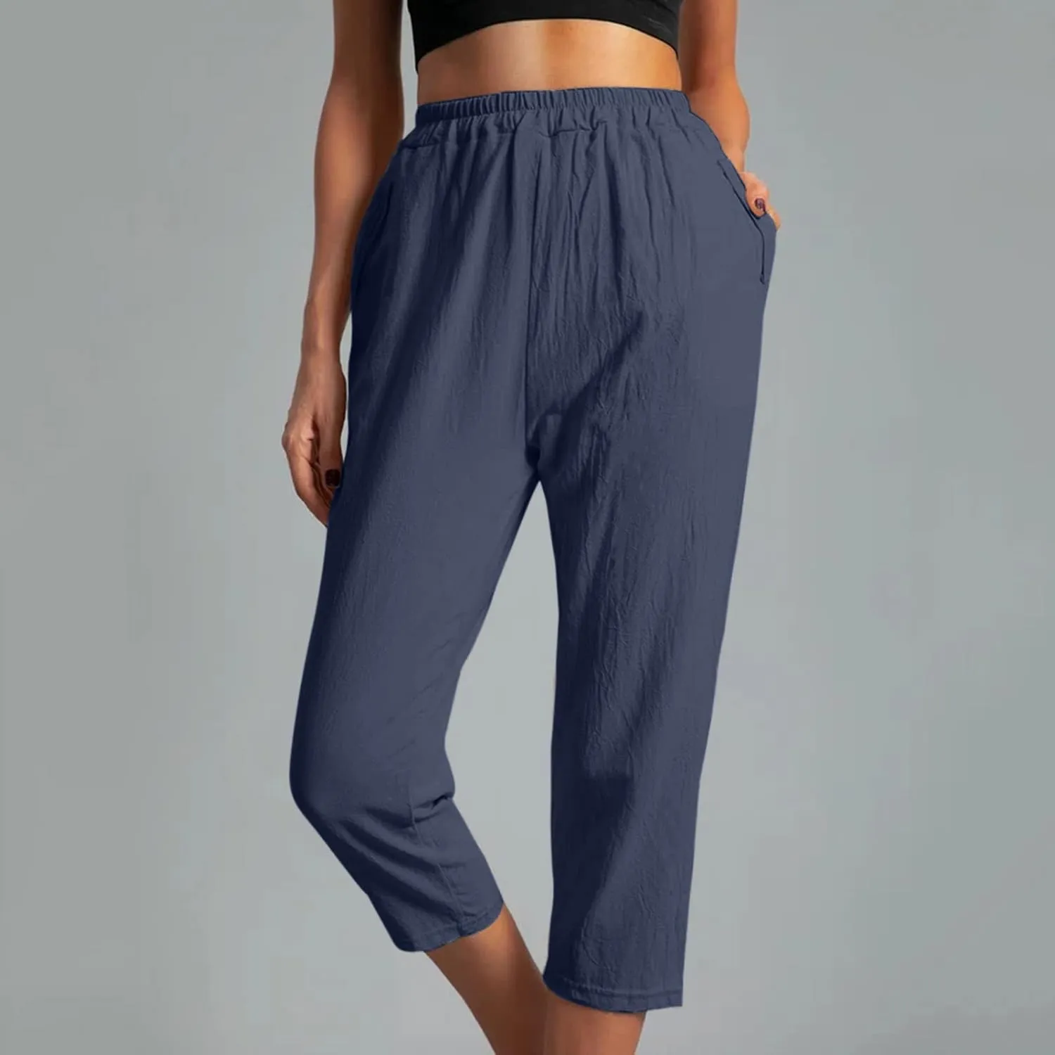 hlysgo Cotton Linen Capri Pants for Women High Waisted Straight Leg Capris 2025 Summer Loose Comfy Casual Cropped Trouser