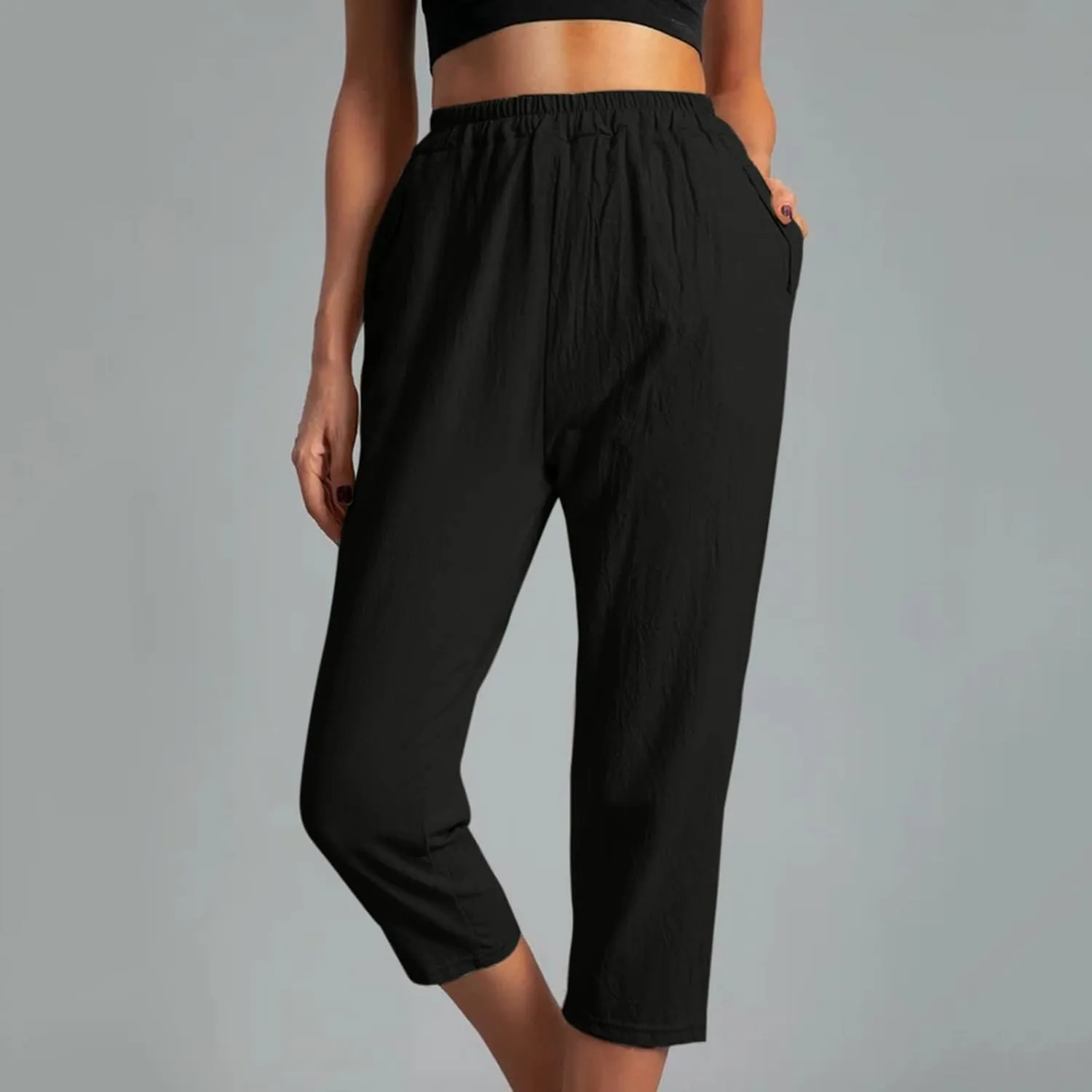 hlysgo Cotton Linen Capri Pants for Women High Waisted Straight Leg Capris 2025 Summer Loose Comfy Casual Cropped Trouser