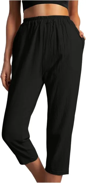 hlysgo Cotton Linen Capri Pants for Women High Waisted Straight Leg Capris 2025 Summer Loose Comfy Casual Cropped Trouser