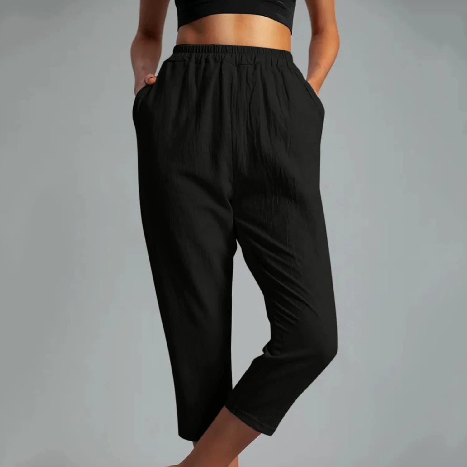 hlysgo Cotton Linen Capri Pants for Women High Waisted Straight Leg Capris 2025 Summer Loose Comfy Casual Cropped Trouser