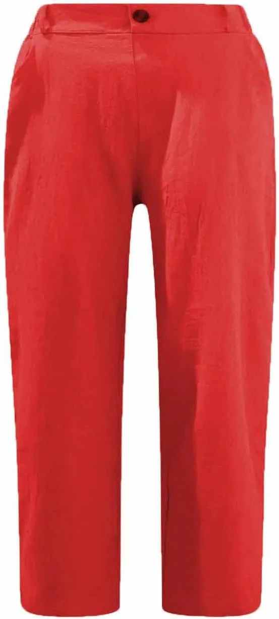 hlysgo Women's Casual Capri Pants High Waisted Cotton Linen Pants Summer Loose Comfy Beach Cropped Trouser with Pockets