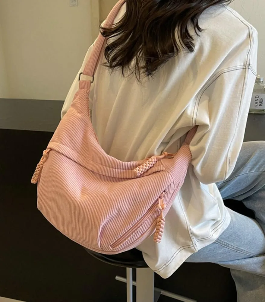 Hobo Bag Women's Crescent Large Capacity Shoulder Bag Vintage Nylon Canvas Crossbody Bag Lazy Nylon Dumpling Bag Purse