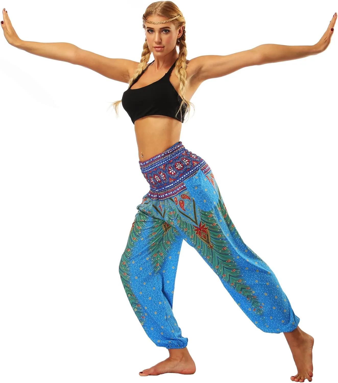 Honeystore Women's Boho Harem Yoga Pants Hippie Tapered Loose Beach Trousers