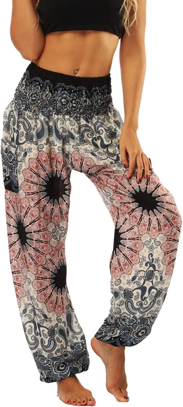 Honeystore Women's Boho Harem Yoga Pants Hippie Tapered Loose Beach Trousers
