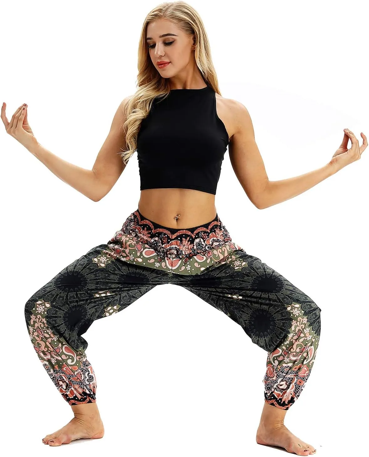 Honeystore Women's Boho Harem Yoga Pants Hippie Tapered Loose Beach Trousers