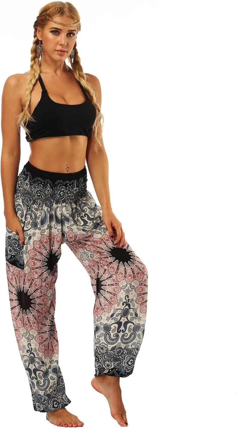 Honeystore Women's Boho Harem Yoga Pants Hippie Tapered Loose Beach Trousers