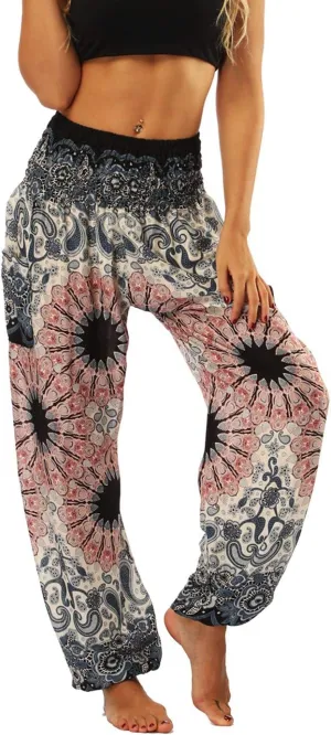 Honeystore Women's Boho Harem Yoga Pants Hippie Tapered Loose Beach Trousers