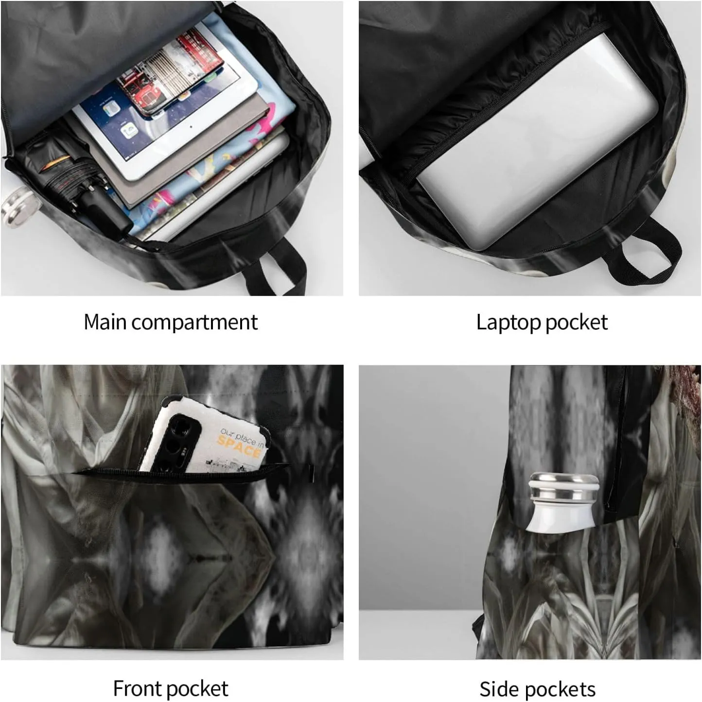 Horror White Animal Unisex Backpack Daypack With Adjustable Padded Straps Big Capacity Travel Laptop Backpacks